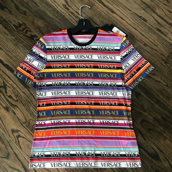 Versace Tops - Authentic Versace Multicolor Logo T-Shirt Designer 42 MSRP $695 NEW w/ TAGS